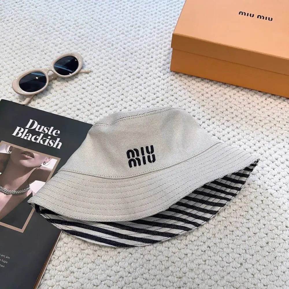 Miu Miu Off White Embroidered Logo Canvas Bucket Hat